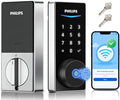 Philips Built-in WiFi Smart Lock, Keyless Entry Door Lock with App, Touchscreen Fingerprint Door Lock, Compatible with Alexa & Google, Splash-Proof, Includes 8 Batteries, Nickel