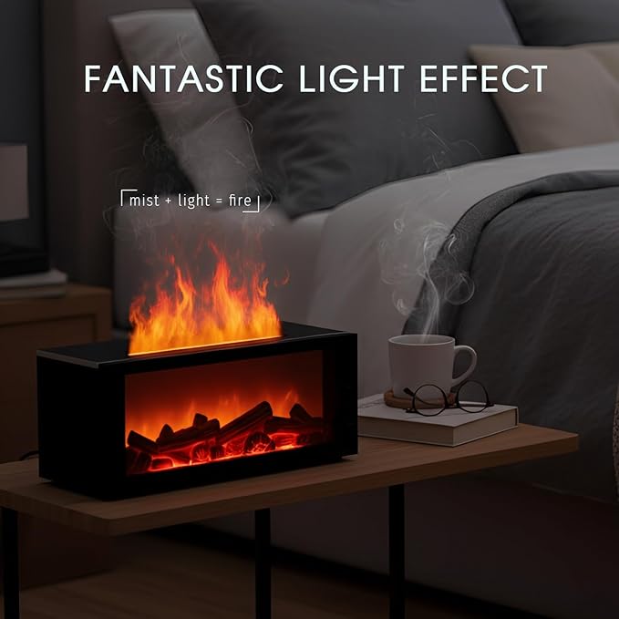 Fireplace Diffusers with 3 Essential Oils Set,Color Flame Aroma Essential Oil Diffuser with Remote Control,300ml Small Humidifier for Home Room Decor Gift for Women (Black)
