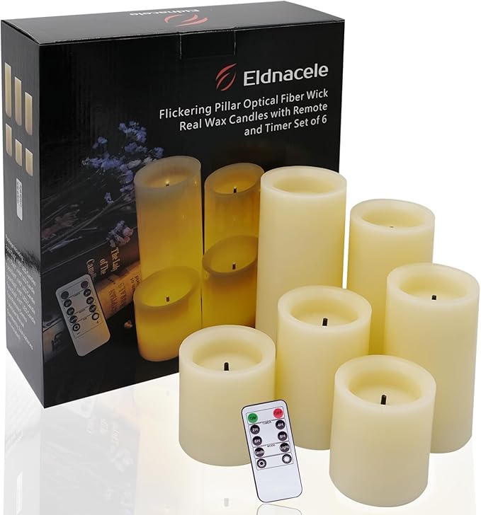 Wondise Flameless Flickering Candles with Remote & Timer, Battery Operated Real Wax with Optical Fiber Wick 6PCS LED Candles for Thanksgiving Christmas Home Holidays Decoration(D3 x H3 4" 5" 6" 7")