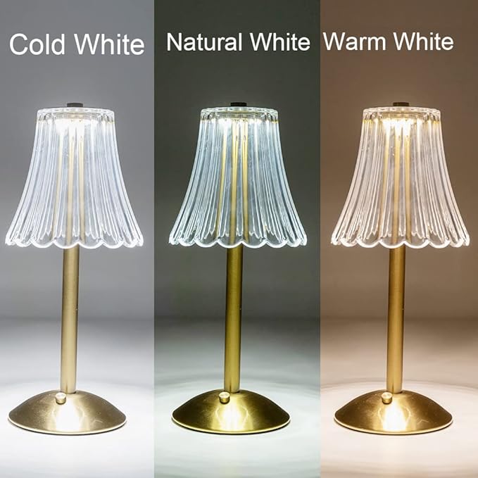 Cordless Table Lamps for Home,Table,Dining Room, Gold Rechargeable Lamps, USB Charge 12'' Tall LED Brass Portable Outdoor Indoor Table Lamp with Built-in Dimmer