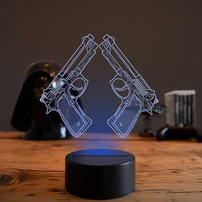 Creative 3D Pistol Lamp Night Light 16 Colors Changing USB Powered Remote Control Touch Switch Decor Lamp Optical Illusion LED Table Desk Lamp