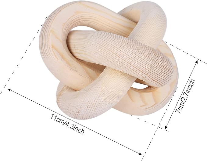 Jlong Wood Knot Decor, 3-Link Wood Chain Link Coffee Table Decor, Small Shelf Decor Accents, Hand Carved Modern Farmhouse Boho Wooden Knot Decorative Chain Wood Decor for Living Room Bedroom Office