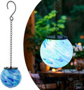 Solar Hanging Lanterns Outdoor, Solar Gazing Ball Lights, Waterproof Hanging Glass Light for Garden Yard Tree Home Xmas Decoration, Blue Swirl