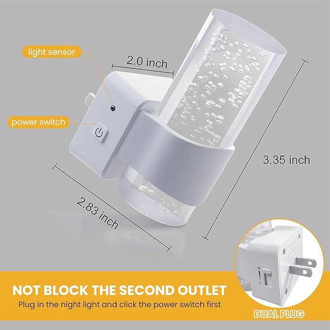 JIURUN 2 Pack LED Night Light Plug in, Auto Dimming Night Light with Light Sensor, 3000K Warm White Soft Glow Nightlight for Bedroom Bathroom Hallway Stairs Kids Room Nursery