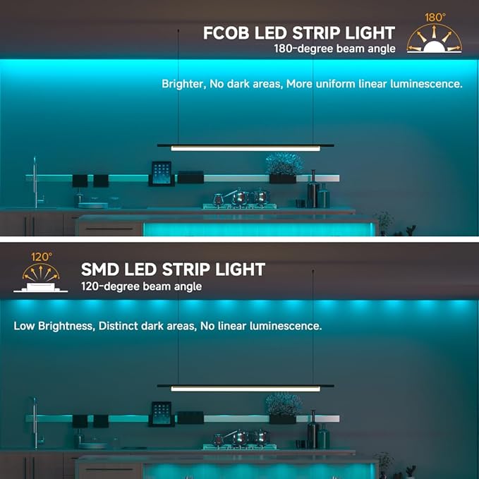 COB Ice Blue LED Strip Light DC24V Flexible High Density Uniform Bright 480LEDs/m Strips 16.4FT CRI90+ 8MM Width Dimmable COB LED Tape for Cabinet Indoor Decor(No Adapter/Controller)