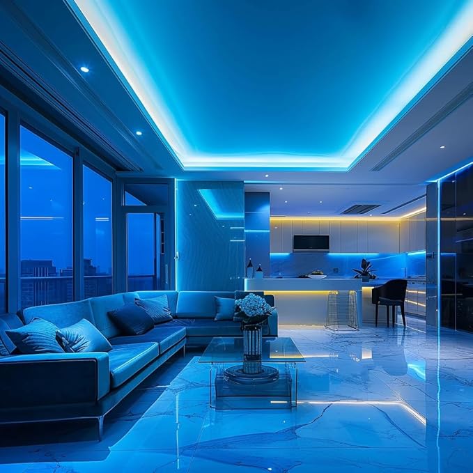 TOPAI 24V Thin 5mm ice Blue COB LED Strip 16.4ft Narrow LED Tape Light Dotless 400LEDs/M High Density Cuttable Flexible for Cabinet Home DIY Lighting Projects