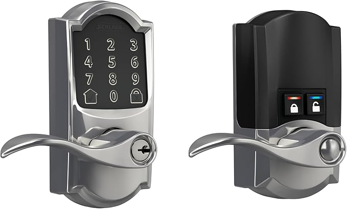 Schlage Encode Smart Wi-Fi Lock with Lever Handle, Touchscreen Keypad, Keyless Entry Door Lock, App Control, Alexa, Google Home and Airbnb Compatible, Bright Chrome, FE789WB CAM 625 Acc