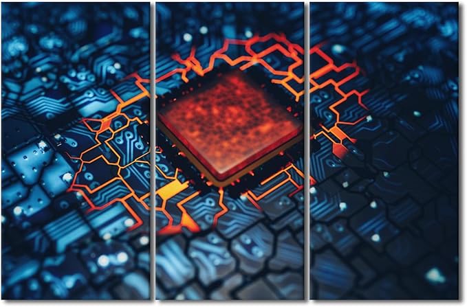 Wall Art for Living Room Home Decor Posters and Prints Circuit 3 Pieces Rustic Decoration Motherboard Digital Chip Artwork Black and White Wall Art Print on Canvas Framed Ready to Hang(40"Wx60"H)