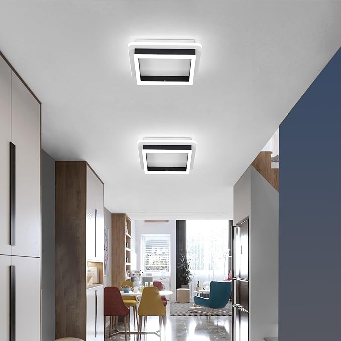 CANEOE 3 Packs Square Flush Mount Ceiling Light, 6000K Black Modern LED Ceiling Light Fixture, Minimalist Hallway Lighting Fixture Ceiling Lamp for Hallway Entryway Bedroom Balcony (Black)