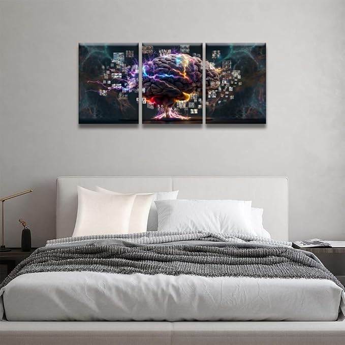 Modern Wall Art 3 Panel Wall Art Human Brain Full with Creativity Pictures Print On Canvas Wall Decor for Living Room, Wooden Framed Gallery-Wrapped Ready to Hang 12x16inchx3