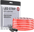 BTF-LIGHTING FCOB IP65 Waterproof Red Color COB LED Strip 16.4FT DC24V 480LED/m 8mm Width Flexible High Density CRI 90+ Dimmable LED Light for Home Indoor Decor(No Controller or Adapter)