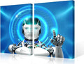 TUMOVO 3 Pieces Canvas Wall Art Robot Prints Artwork Wall Decor AI Intelligence Picture for Bedroom Living Room Giclee Paintings Posters Framed Ready to Hang Prints, 24" Wx16 H