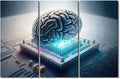 3 Panel Wall Art Brains and Computer Chips Poster on Canvas Framed Wall Art Future Technology Wall Decoration for Living Room Bedroom, Stretched Framed Ready to Hang, 60" Wx40 H