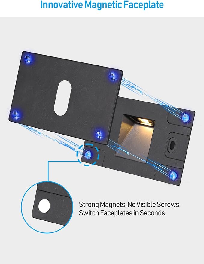 LEONLITE 5CCT 120V LED Step Light, Dimmable Pin Hole Stair Lights Indoor, Anti-Glare 30° Streamlined Lighting Effect for Staircase Bedroom, CRI90, 5 Color Temperature, ETL, Black, Horizontal, 6 Pack