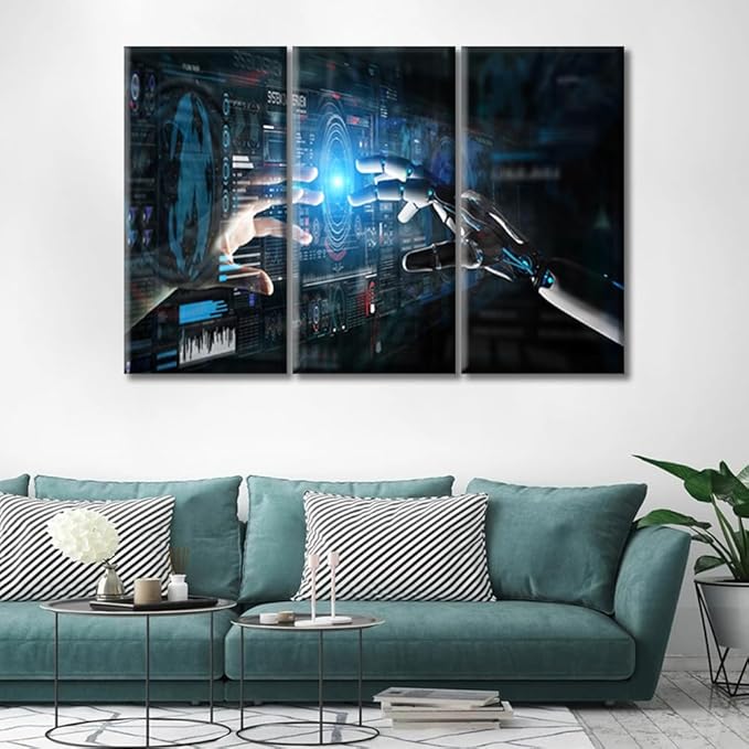Computer Processors CPU Pictures Bedroom Wall Decor Virtual Network Framed Wall Art Canvas Paintings Home Decor Wall Print on Canvas Giclee Gallery-Wrapped Posters and Prints (42" Wx28 H)