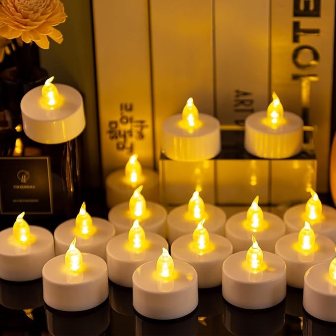 Tea Light Candles with Remote Control,24pack Flickering Flameless LED Candle,Long Lasting 400+Hours,Battery Operated with Timer for Home Decoration Seasonal &Festival Celebration WarmYellow