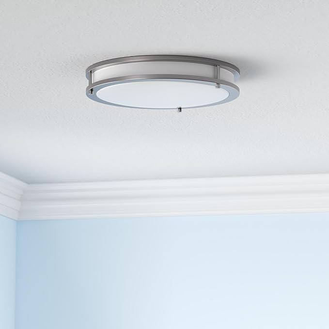 ASD LED 16" Round Flush Mount Lighting, Close to Ceiling Light Fixture | 3CCT, Dimmable, Energy Star, ETL Listed | 24W 1854LM 3000-5000K 120V | Low Profile Double Ring Lamp | Nickel, 4 Pack