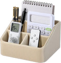 PU Leather Remote Control Holder with 4 Compartments, Small Desk Organizer Office Supply Bedside Caddy, All-in-One Small Bedside Remote Holder Nightstand Desktop Organizer