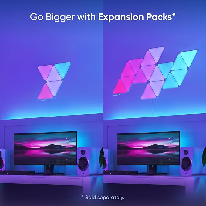Nanoleaf Shapes LED Lights for Wall, WiFi Smart Home Wall Panel Light RGBW 16M+ Color LED Dimmable Gaming and Home Decor Wall Lights Smarter Kits (Triangles Smarter Kit 7 Pack)
