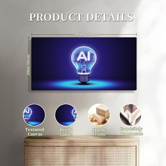 Wibinuki Wall Art Wall Decor Wall Paintings Artificial Intelligence IDEA. Light Bulb AI Idea for Living Room Bedroom Bathroom Home Decor Can Be Hung Directly 20"x 40"