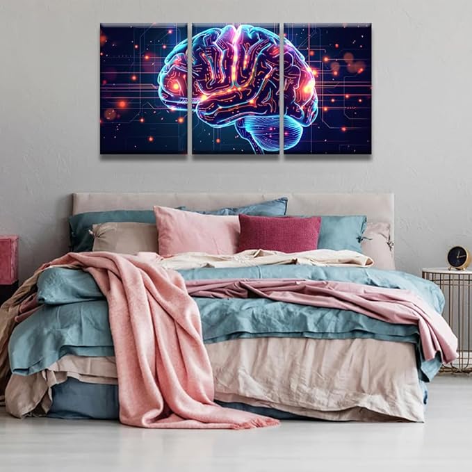 GPU, Crypto, AI, Firewall Network Security Pictures for Bedroom Wall Decor 3 Panel Wall Art Print on Canvas AI Posters and Prints Wall Hanging Decor Canvas Frame Artwork Ready to Hang 16x24inchx3