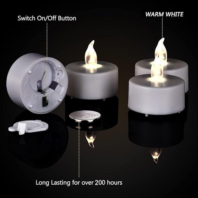 Battery Operated Tea Lights Candles: 24 Pack Realistic and Bright Flickering Holiday Gift Flameless Candles LED Electric Tea Candles for Seasonal & Festival Party Home Decoration (Warm White)