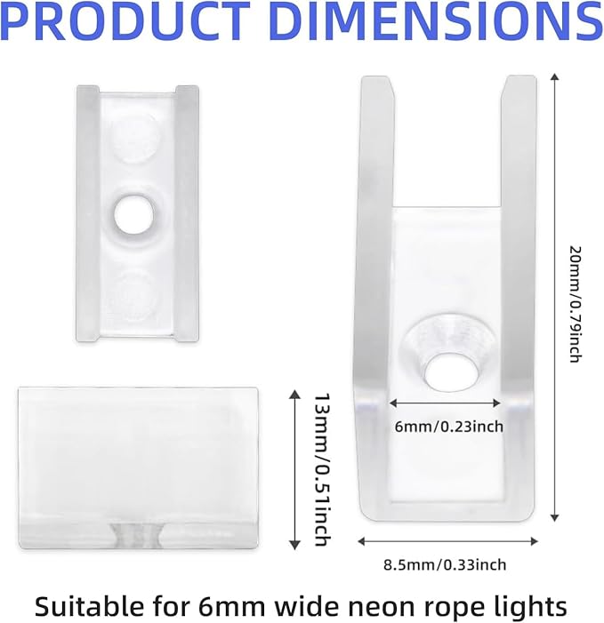 Neon Rope Light Mounting Brackets, 100PCS Neon Lights Install Fixing Clips Accessories for 6x12mm LED Neon Flexible Strip Lighting, Neon Signs DIY(100 Screws, 100 Clips)