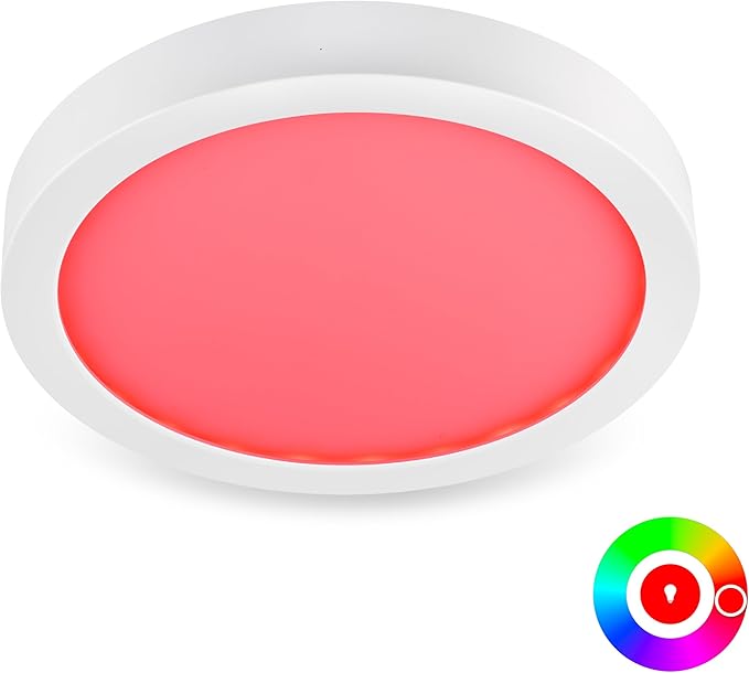 Westgate TC-FML-8-14W-RGBW-WIFI 8 Inch LED Flush Mount Fixture, White Die-Cast Aluminum Housing, Compatible with Alexa, Works with Google Home, Dimmable Ceiling Light, Color Changing Lamp