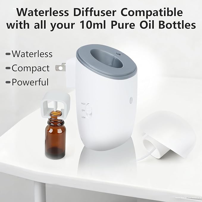 Waterless Essential Oil Diffuser, Plug in Air Scent Diffuser, Small Aromatherapy Frangrance Diffuser Machine with Night Light for Home, Living Room, Bathroom, Kitchen, Office, Hotel, White