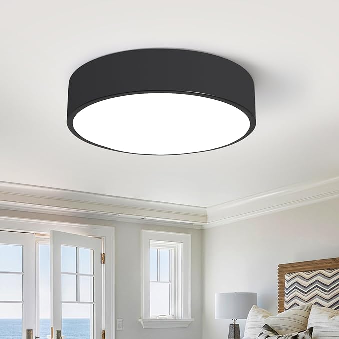 Black LED Flush Mount Ceiling Light,Modern Round Lighting Fixture, Dimmable Ceiling Lamp for Hallway,Kitchen,Entryway,11.8 Inch