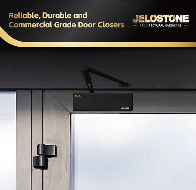 Extra Heavy Duty Commercial Door Closer D9000DA Automatic Door Closer, Surface-Mounted Auto Door Closer, Size 1-6 Commercial Door Closer Heavy Duty for Heavy Traffic Areas, Matte Black