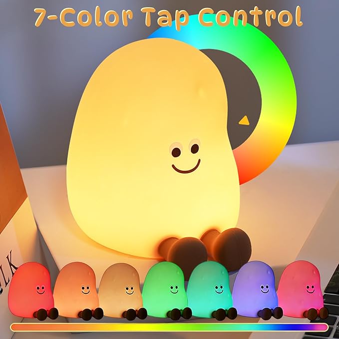 Potato Night Light for Kids, 7 Color Changing Soft Silicone Night Light, Touch Dimmable Lamp with 3 Brightness, Rechargeable Bedside Lamp with Timer, Cute Desk Decor Gift for Toddler Boy Girl (Potato)