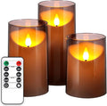 NURADA Flameless Candles with Remote Timer: 3D Wick Battery Operated Led Pillar Unbreakable Acrylic Fake Candle Set for Home Decoration Romantic Ambiance - Grey 3 Pack