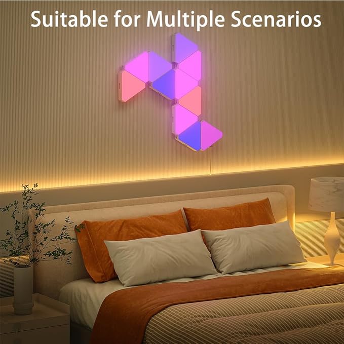 LED Triangle Wall Lights 12-Pack, WiFi App/Voice Control with Music Sync, 16M Colors RGB Gaming Room Decor for Bedroom, Party, Streaming Background