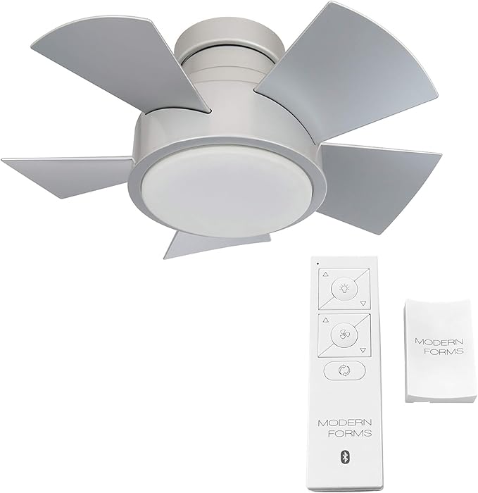 Vox Indoor and Outdoor 5-Blade Smart Flush Mount Ceiling Fan 26in Titanium with 3000K LED Light Kit and Remote Control