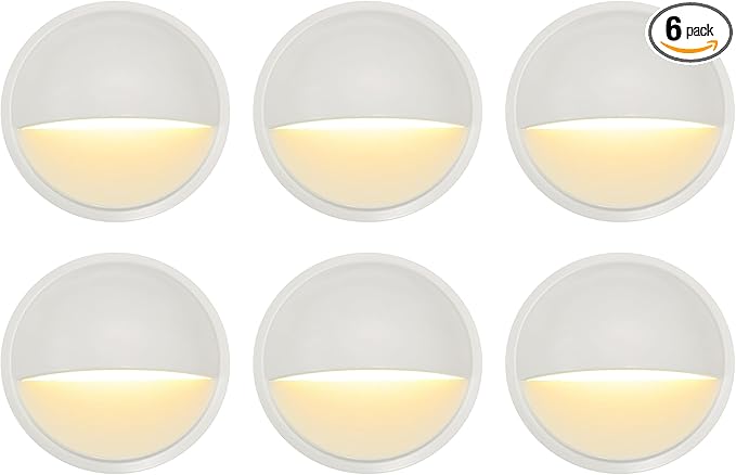GKOLED Landscape Deck Light, Low Voltage 12V AC/DC Outdoor Patio Lighting, LED 2W Step Light, Die-Casting Aluminium with Matte White Powder Appearance, 6 Pack