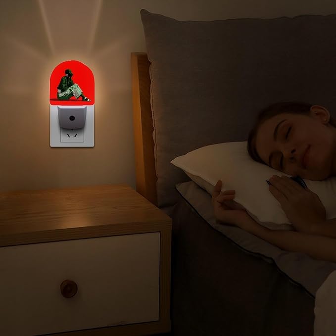 Plug in Night Light with LED & Smart Light Sensor, Striped Dialogue Auto-On/Off Night Lights Plug Into Wall for Bedroom, Bathroom, Hallway, Stairway