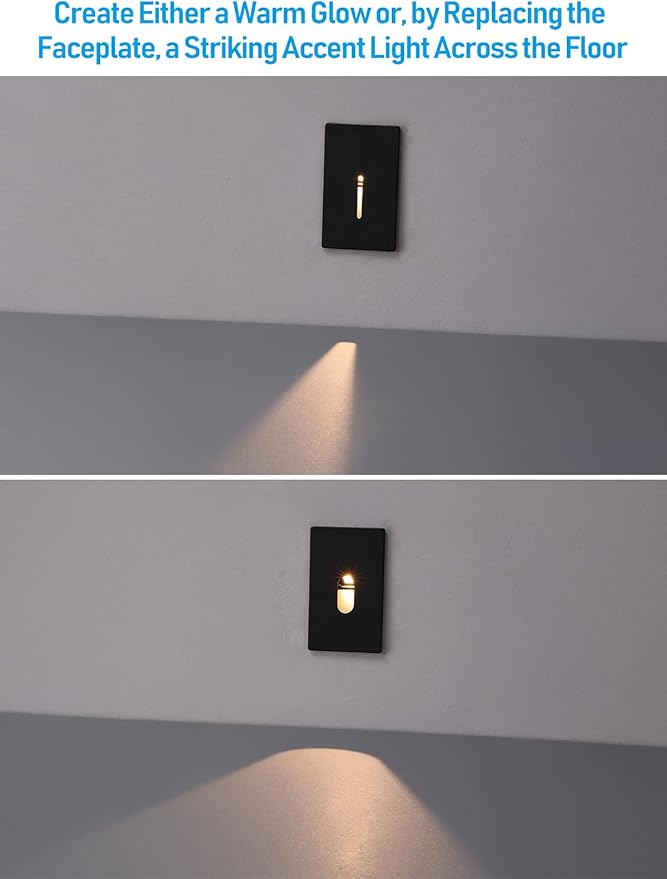 LEONLITE Indoor LED Step Light, 5CCT 120V Dimmable Pin Hole Stair Lights, Anti-Glare 30° Streamlined Lighting Effect for Staircase Bedroom, CRI90, ETL, Black, Vertical, Pack of 6