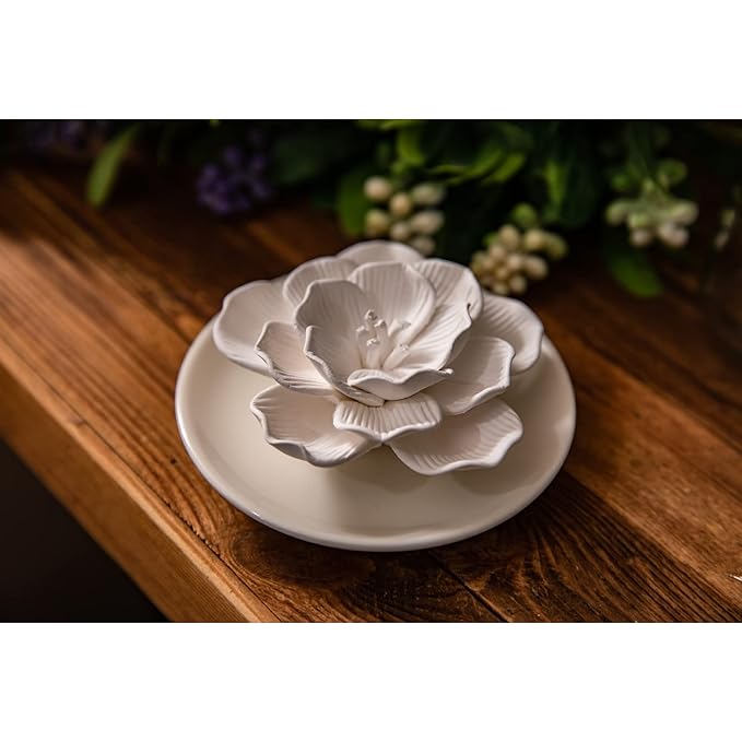 Essential Oil Passive Flower Diffuser -Non-Electric Porcelain Aromatherapy Diffusers for Small Mini Room, Desk Decorative, Bathroom (Hibiscus)