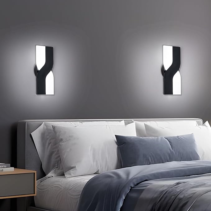 Modern LED Wall Sconce, 8W Acrylic Indoor Black Wall Light, 6000K Cold White Wall Light Fixture, Up and Down Wall Mount Light for Stairs, Living Room, Bedroom, Aisle, Hallway