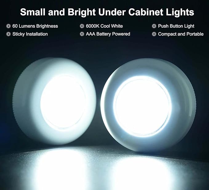 Tap Light Push Lights, 7 Pack Small Under Cabinet Touch Puck Lights Battery Operated Powered Stick On Light for Closet Counter Kitchen RV Indoor Outdoor