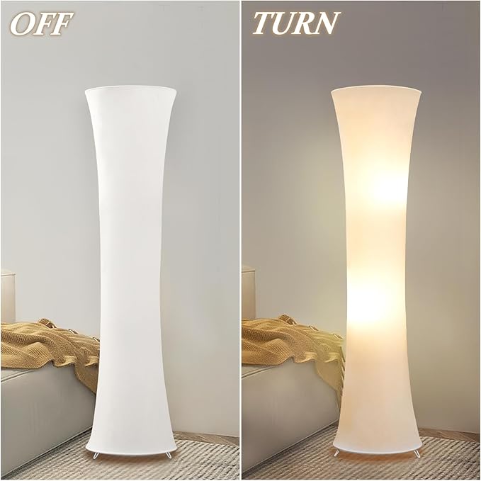 GyroVu 46“ Floor Lamp for Living Room, Color Temperature Adjustable Led Floor Lamps Column Floor Standing Lamp Corner Lamp for Bedroom, Office& Living Room-White Fabric Lampshade, Bulbs Include