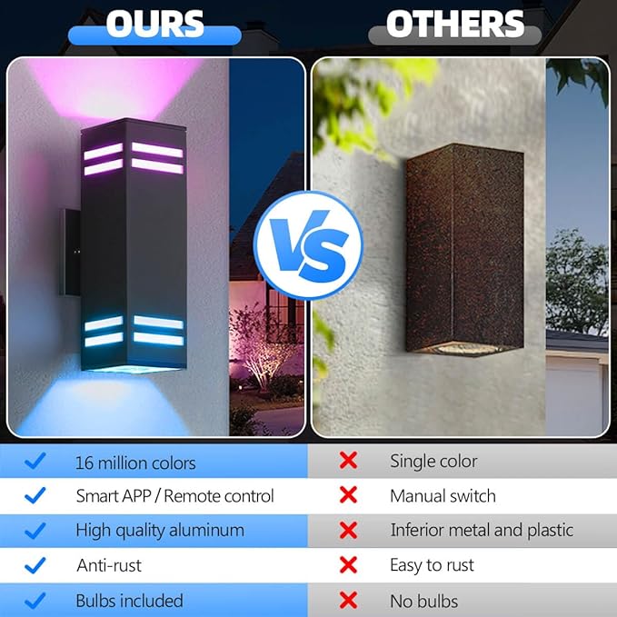 SHIMR Smart Outdoor Lights, RGBCW Color Changing Outdoor Lights, Modern Exterior Lighting Fixture Aluminum with Remote Control, Black Up and Down Lighting for House Compatible with Alexa [ETL Listed]
