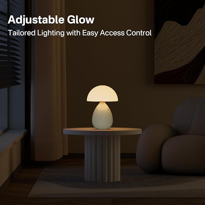 Mushroom Lamp Table Lamp for Bedroom,Ice Crackle Desk Lamp Bedside Small Lamps for Living Room Night Stands,Table Lamps Cute Modern Mid Century Lamps(Cream-Ice Crackle)