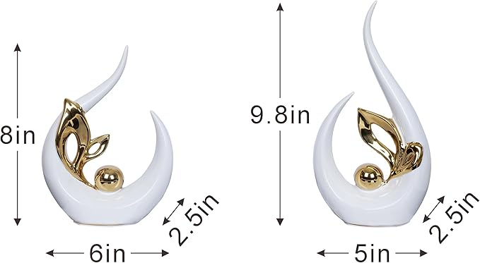 2 PCS White Gold Home Decor Accent Ceramic Statue Abstract Sculptures Centerpieces Mid Century Modern Decor for Tables Coffee Table top Decorations for Living Room Desktop Shelf Dining Room Kitchen