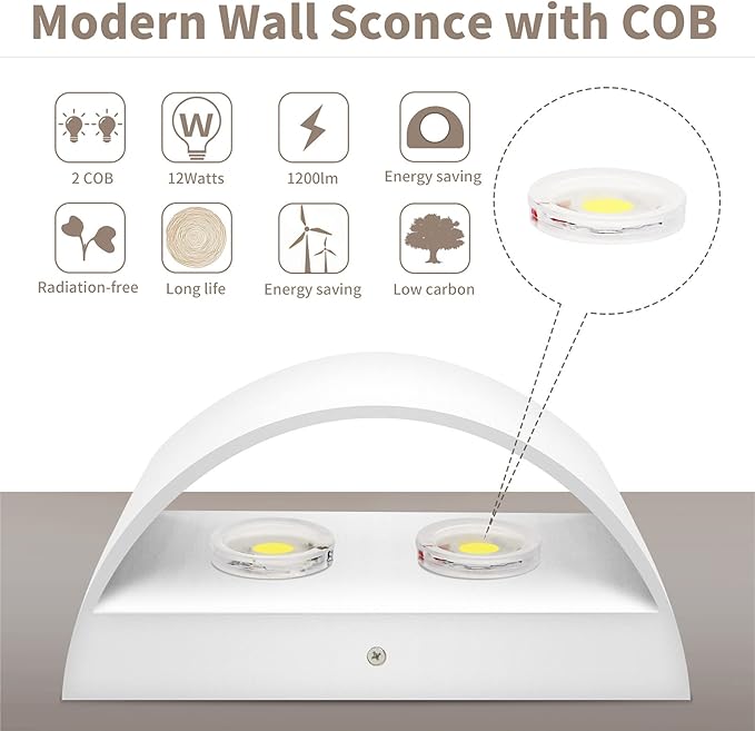 Lightess Modern LED Wall Sconce, Hardwired Indoor Wall Lights Set of 2, 3000K Up and Down Wall Mount Lamp, White Indoor Sconces Wall Lighting for Living Room Bedroom Hallway Corridor (Warm White)