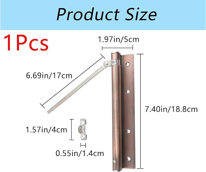 Geesatis 1Pcs Safety Spring Door Closer, Stainless Steel Adjustable Automatic Door Closer,Right or Left Wing Door(Antique Red)