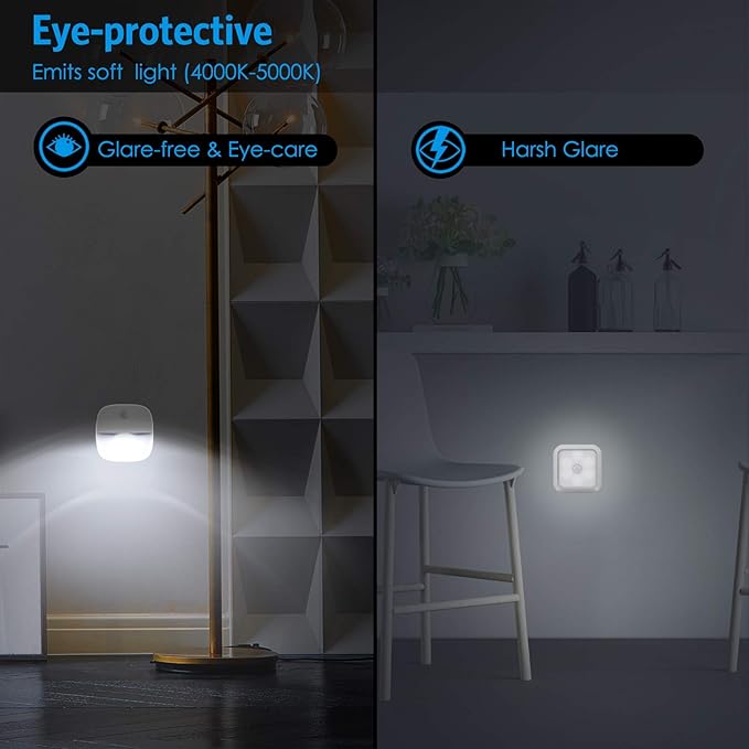 AMIR Motion Sensor Light Indoor, Upgraded Battery-Powered LED Night Light with PIR Technology for Bathroom, Kitchen, Stairs, Under Cabinet, Closet, Stick on Anywhere Hallway Lamp (White, 6-Pack)