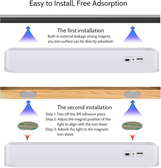 Closet Stick on Light, LED Dimmable Under Cabinet Lighting Wireless, Magnetic Night Light Bar with Rechargeable Battery, for Kitchen Stairs Hallway Sink Counter