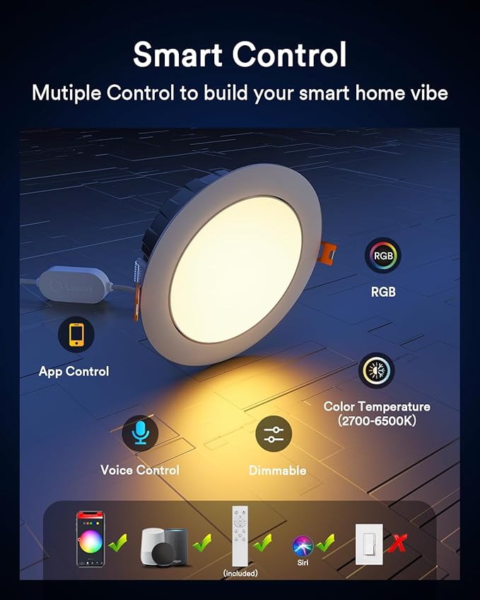 Lumary Smart Gimbal Recessed Lighting 4 Inch with Remote, RGBWW WiFi Ceiling Light 355° Swivel & 20° Tilt, Work with Alexa Google, Adjustable LED Can Lights Canless with J-Box, 780lm CRI90, 4Pack